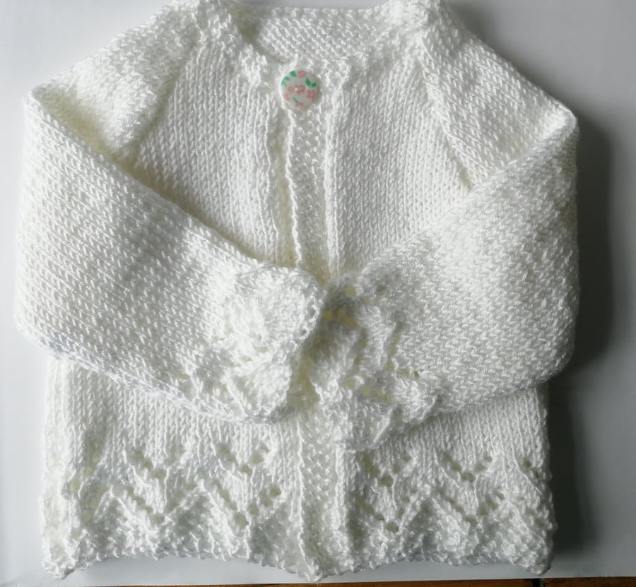 0-3 months hand knitted white long sleeve cardigan 