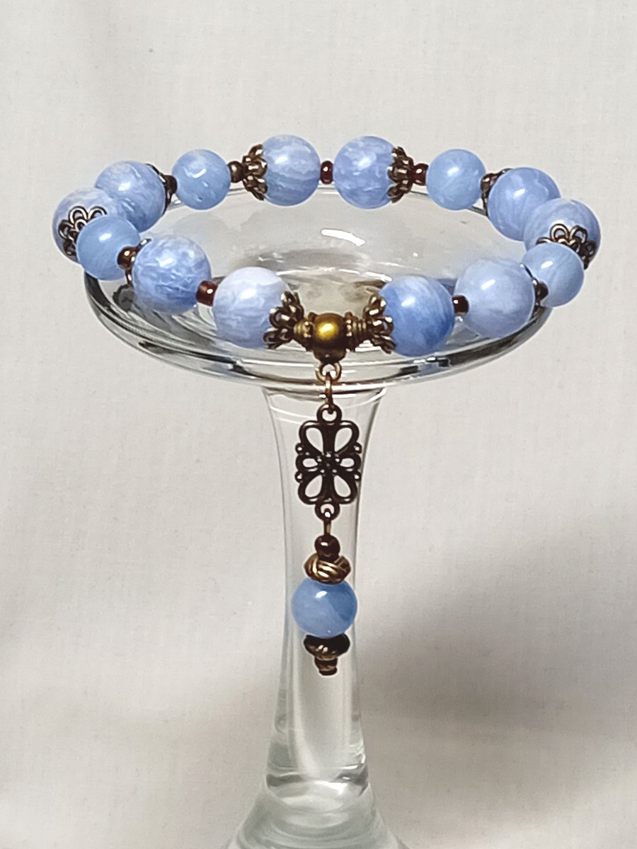 Blue Lace Agate & Bronze Bracelet