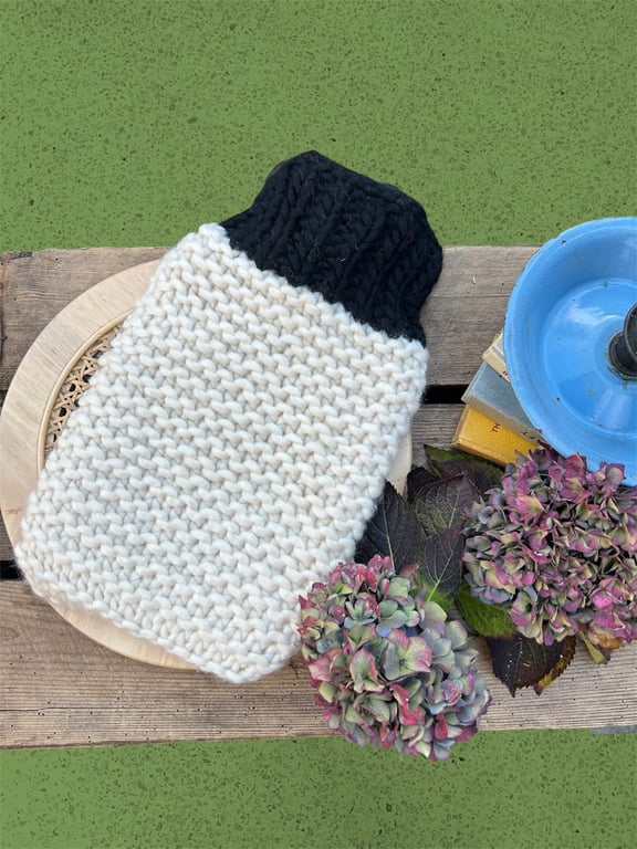 Hand knitted merino wool hot water bottle 