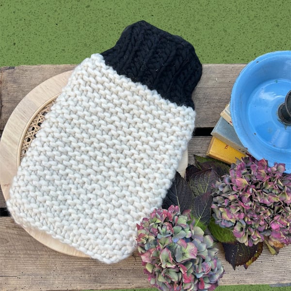 Hand knitted merino wool hot water bottle 
