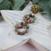 Earrings, Christmas Wreath Copper with Agate, Carnelian & Silver Ear Wires