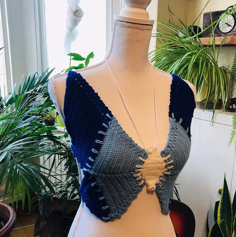 Butterfly blue shades woman beach summer top corset Crochet bikini top