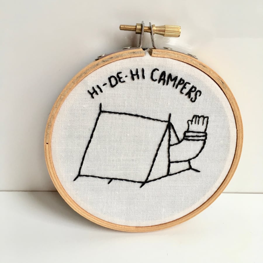Camping embroidery hoop, art for campers, textile art