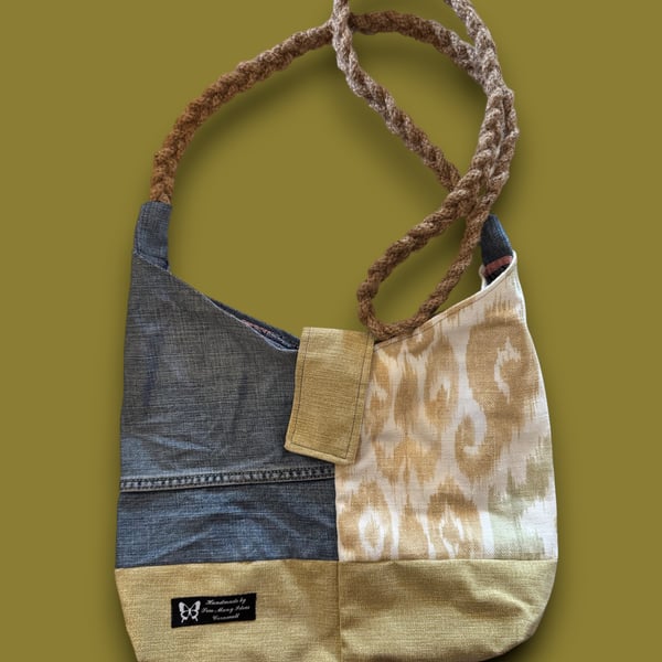 Sustainable Slow Fashion Bag – Yellow & Lime Fabric with Tab Fastening