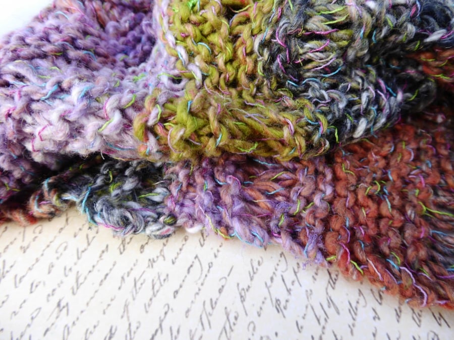 Noro MOBIUS NECK WARMER cotton, wool & silk in terracotta, lavender, moss green