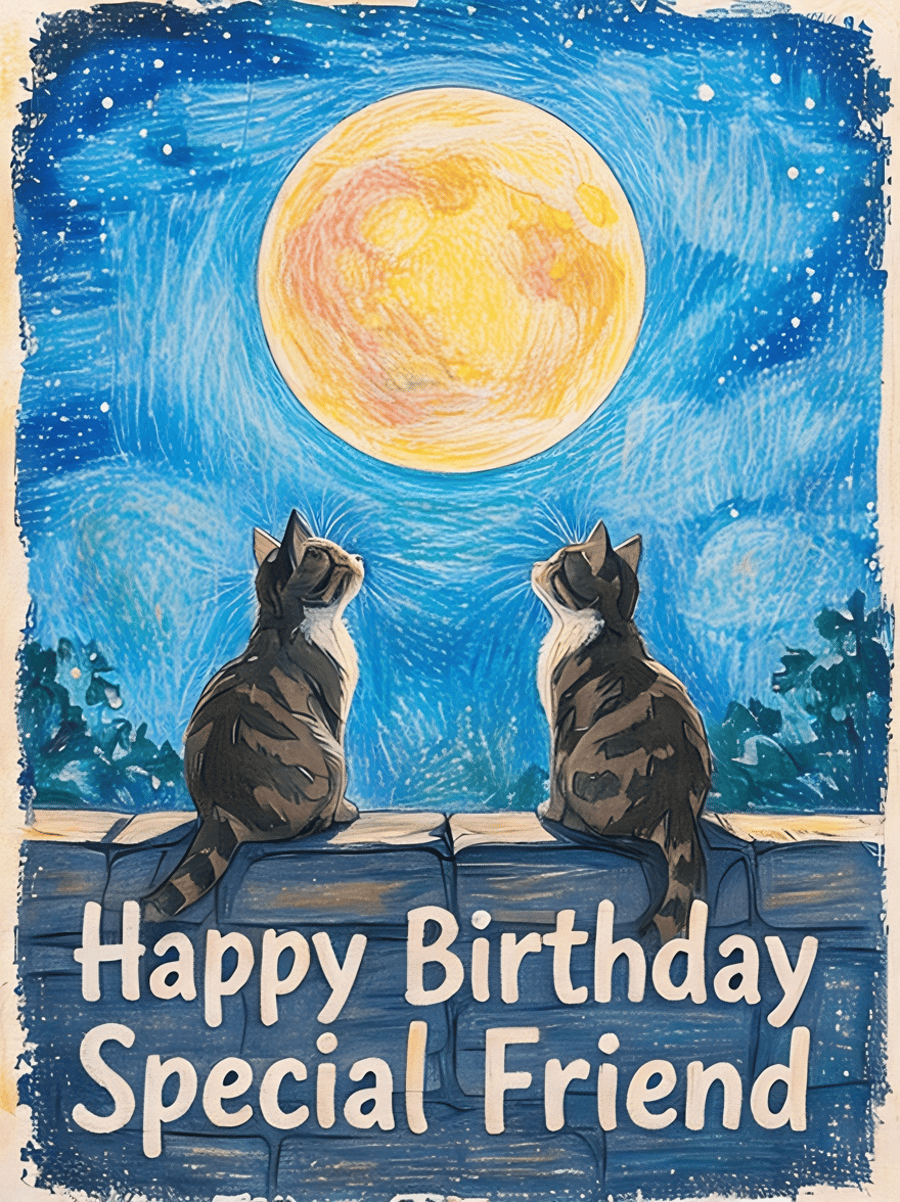 A5 Greeting Card Cats on Wall Special Friend Happy Birthday 
