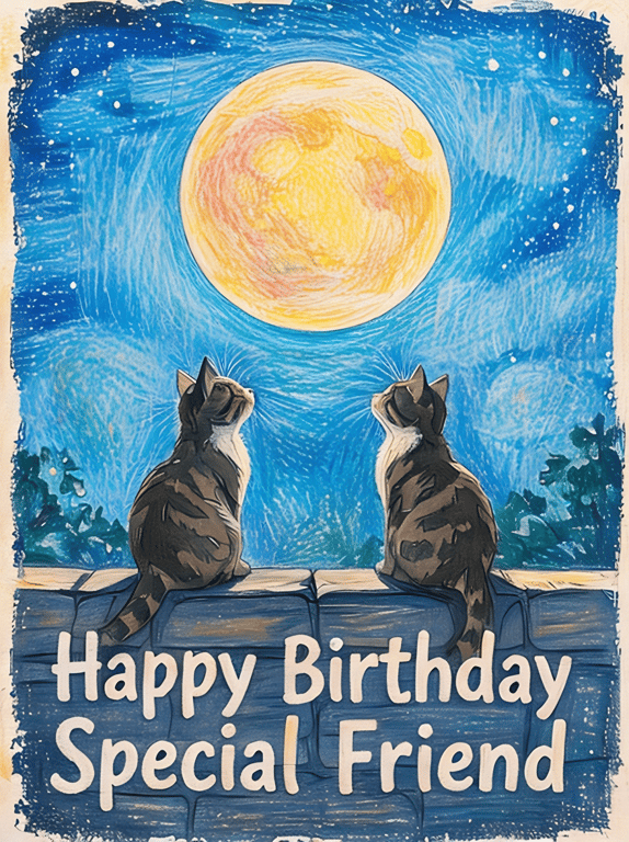 A5 Greeting Card Cats on Wall Special Friend Happy Birthday 