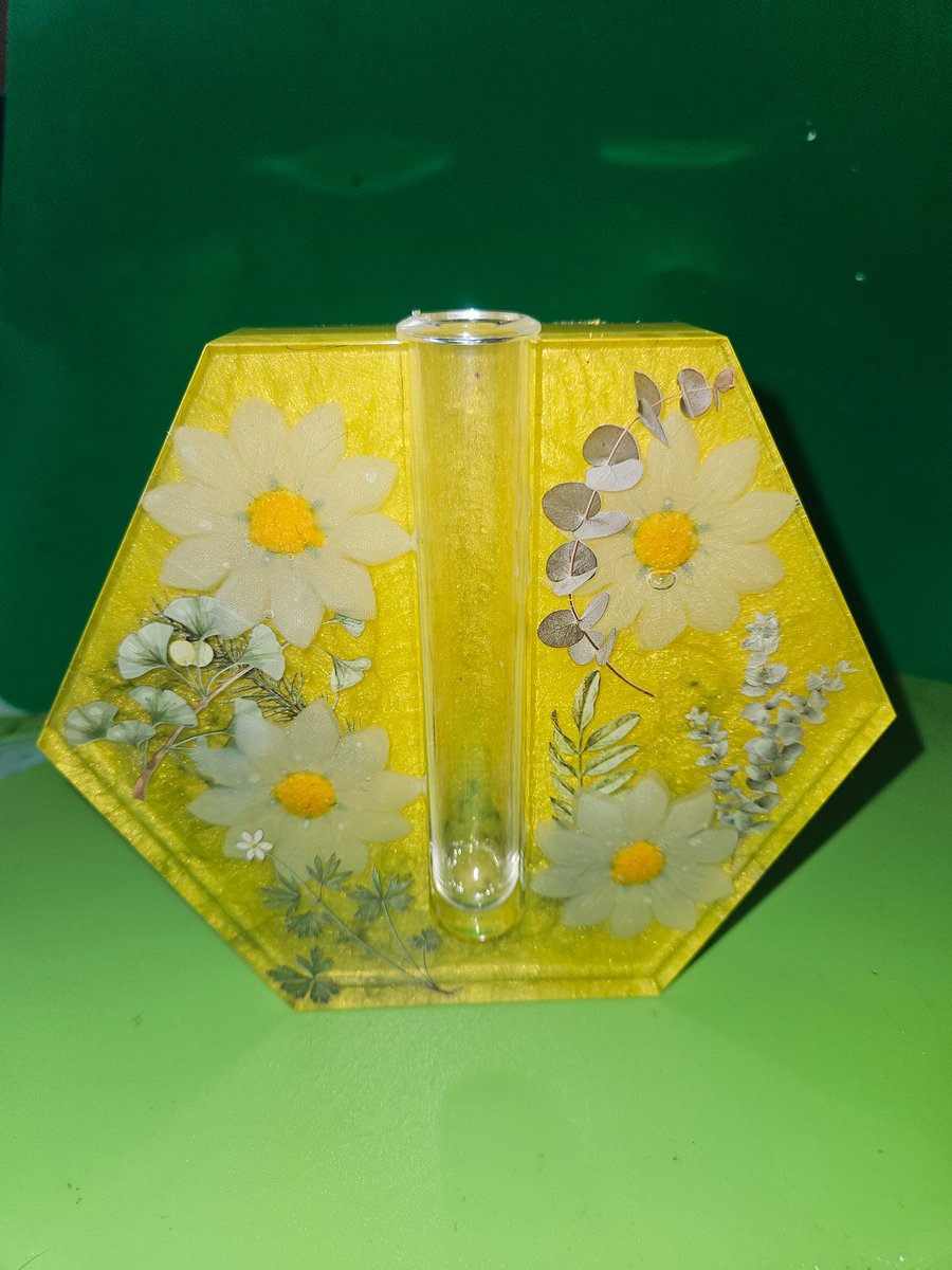 Hexagan yellow flower with vase