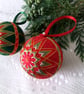 Handmade Japanese Temari Christmas Ornaments, 2 pieces Set in Origami Gift Box - Image 2