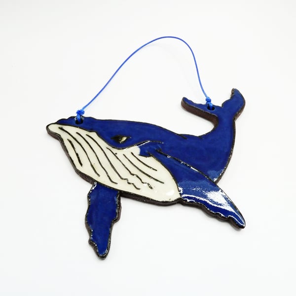 Pottery blue whale hanging decoration
