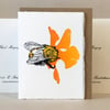 'Wheal Margery Bee' - Orange Flower - Original Print Lino Cut Card