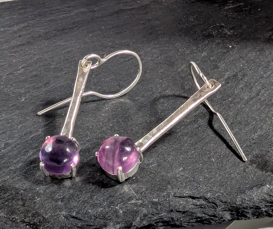 Sterling Silver DANGLE Fluorite Drop Earrings, Handmade Urban Designed Jewellery