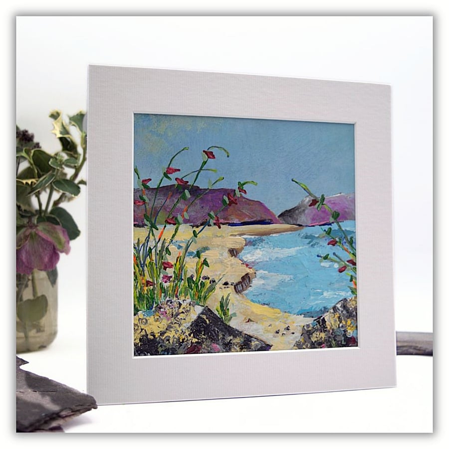 An original coastal landscape - coastal wildflowers - acrylic mounted painting