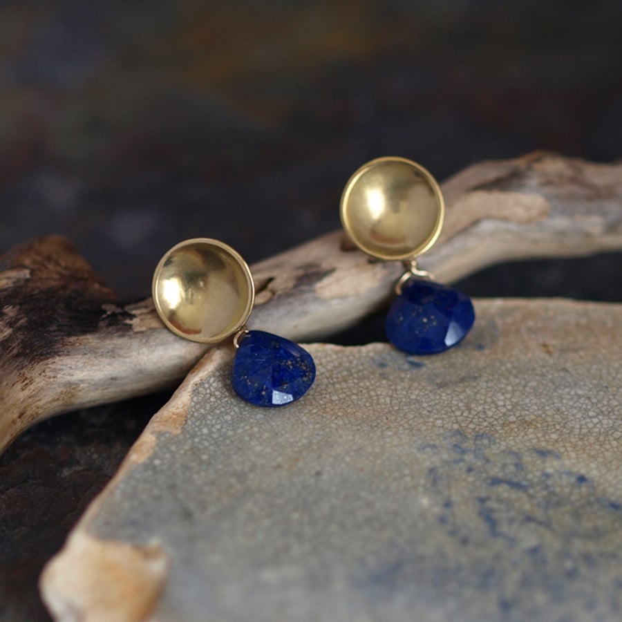 Lapis Lazuli Brass Drop Earrings