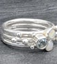 Aquamarine Opal silver stack ring, Opal stack ring, raindrops stack ring, - Image 4