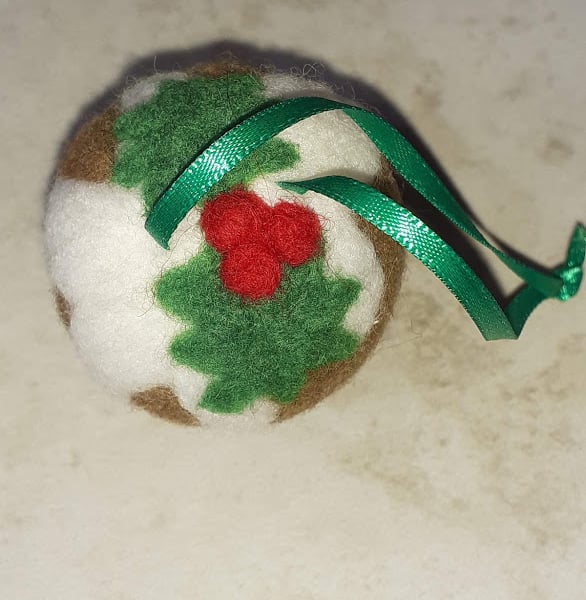 Needle Felted Christmas Pudding Bauble