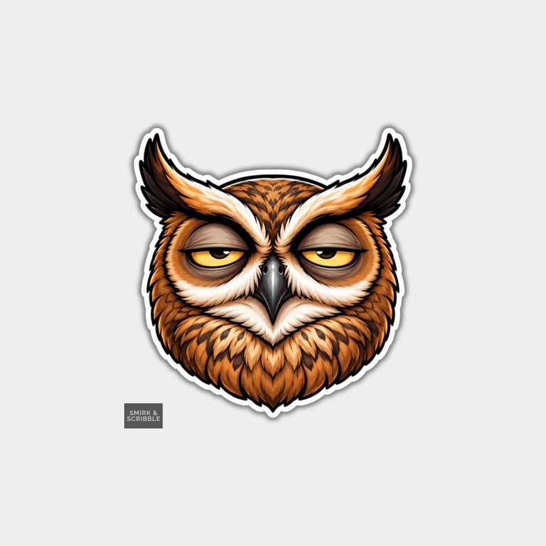 Funny Vinyl Die Cut Sticker For Adults - Grumpy Owl Face