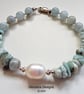 Larimar, Aquamarine & Baroque Freshwater Pearl Sterling Silver Bracelet  - Image 6