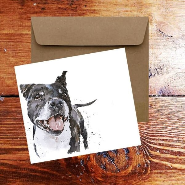 Blue Staffordshire Bull Terrier Art Square Card(s)Single Pack of 6.Staffie Water