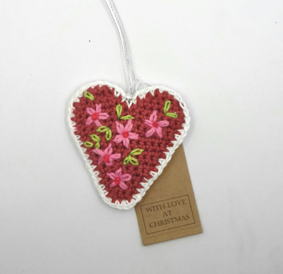 Crochet Gingerbread Heart Decoration 