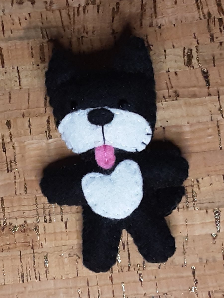 Dog Black & White Felt Brooch