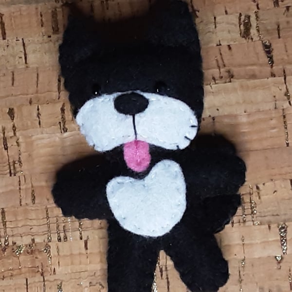 Dog Black & White Felt Brooch