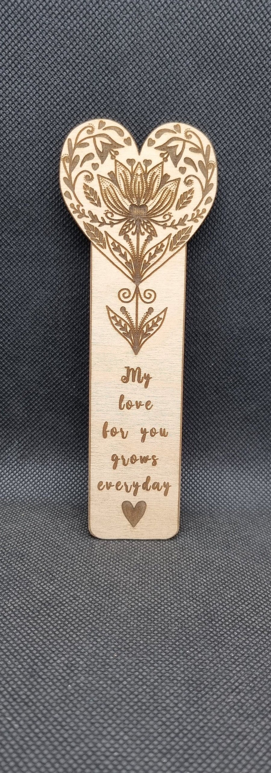 Wooden Bookmark, folk art heart, laser-etched and Laser-cut.