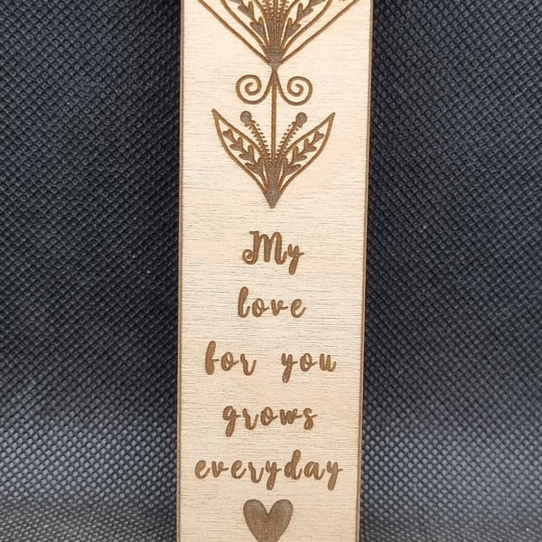 Wooden Bookmark, folk art heart, laser-etched and Laser-cut.