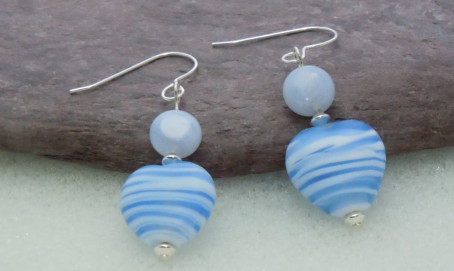 Sterling silver Lampwork glass & Blue lace Agate earrings