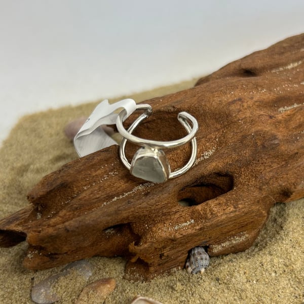 Handmade sterling silver and sea glass ring