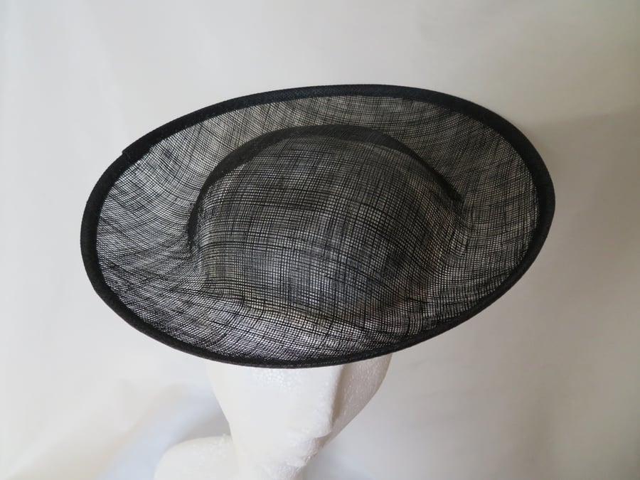 Black Sinamay Medium Saucer Crown Hat Fascinator Base Millinery Wedding Ascot 