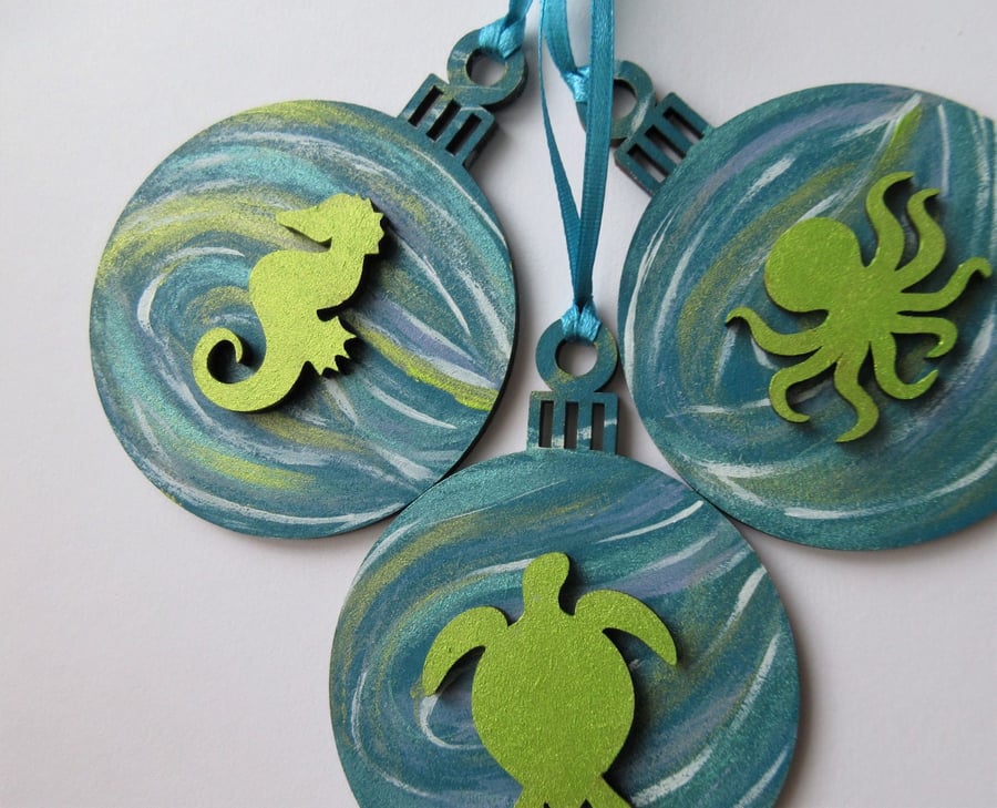 Beautiful Bundle Christmas Tree Bauble Hanging Decoration Seahorse Octopus 