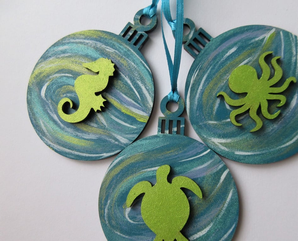 Beautiful Bundle Christmas Tree Bauble Hanging Decoration Seahorse Octopus 