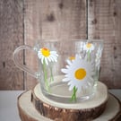 Daisy Glass Coffee Mug, Hand-Lettered Floral Design