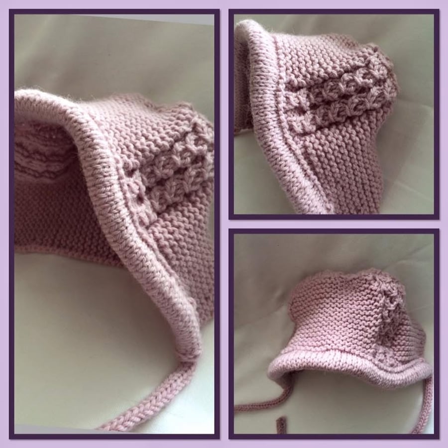 Hand-Knitted Dusty Pink Vintage Style Pixie Bonnet – Heirloom Baby Hat