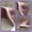 Hand-Knitted Dusty Pink Vintage Style Pixie Bonnet – Heirloom Baby Hat
