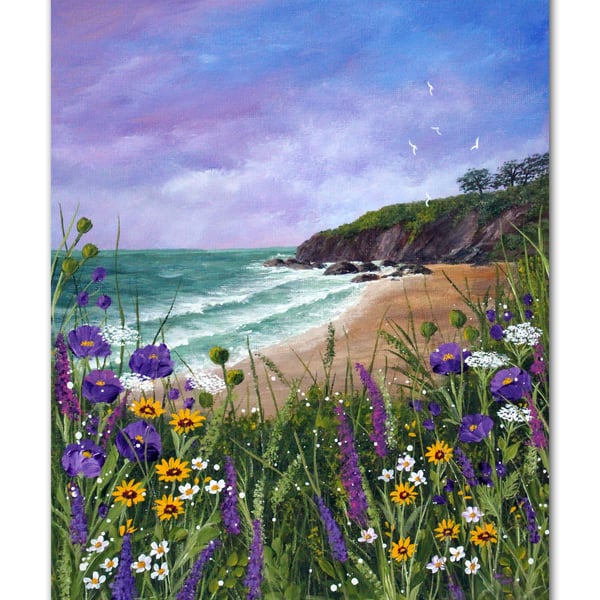Original Painting: Wildflowers by the Coast 12" x 9" on Canvas Board