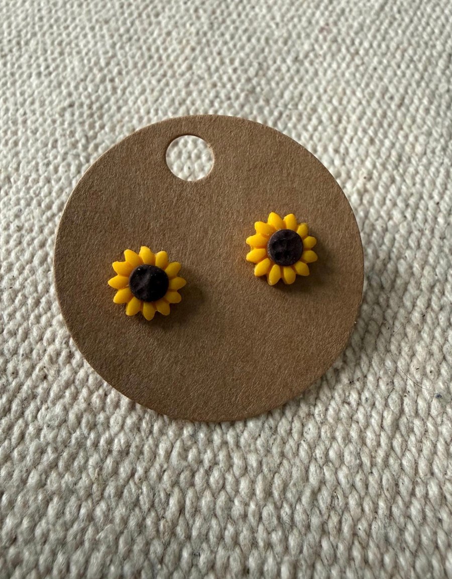 Polymer clay small sunflower stud earrings