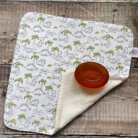 Organic Bamboo Cotton Wash Face Cloth Flannel White Green Mini Dinosaur