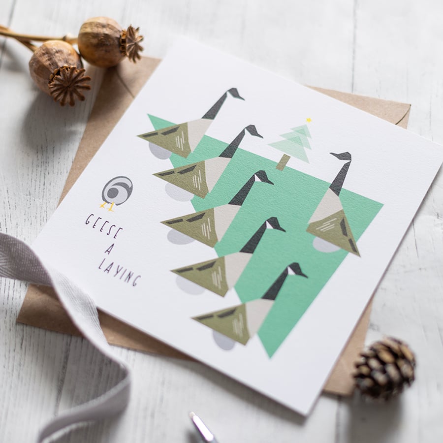Six Geese a Laying Christmas Card