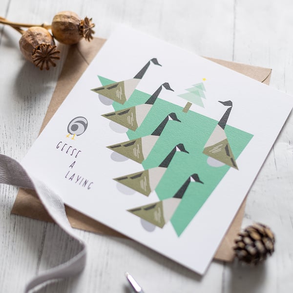 Six Geese a Laying Christmas Card