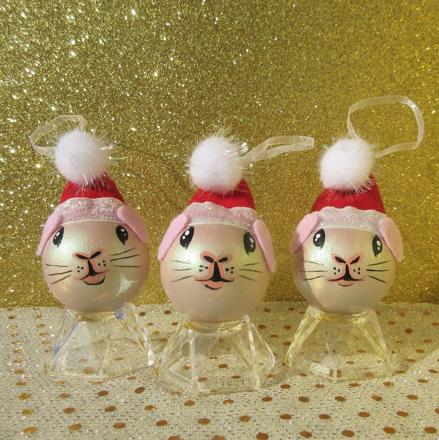 Guinea Pig Christmas Tree Baubles Hanging Decoration in Silver Set of 3