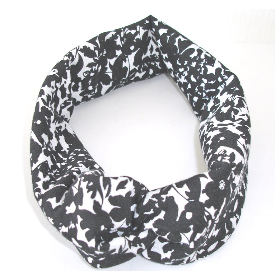 Headband Black and White Floral Twisted Knot Hairband Flowers