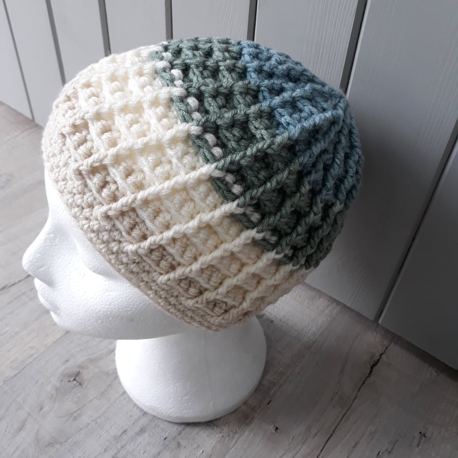 Hand crochet beanie style chunky hat
