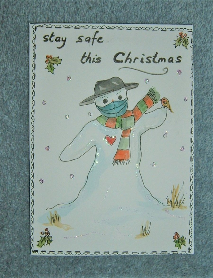 hand painted original Christmas card . ( ref F 267)