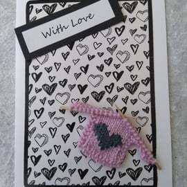 Handmade knitted heart jumper card - Free Postage