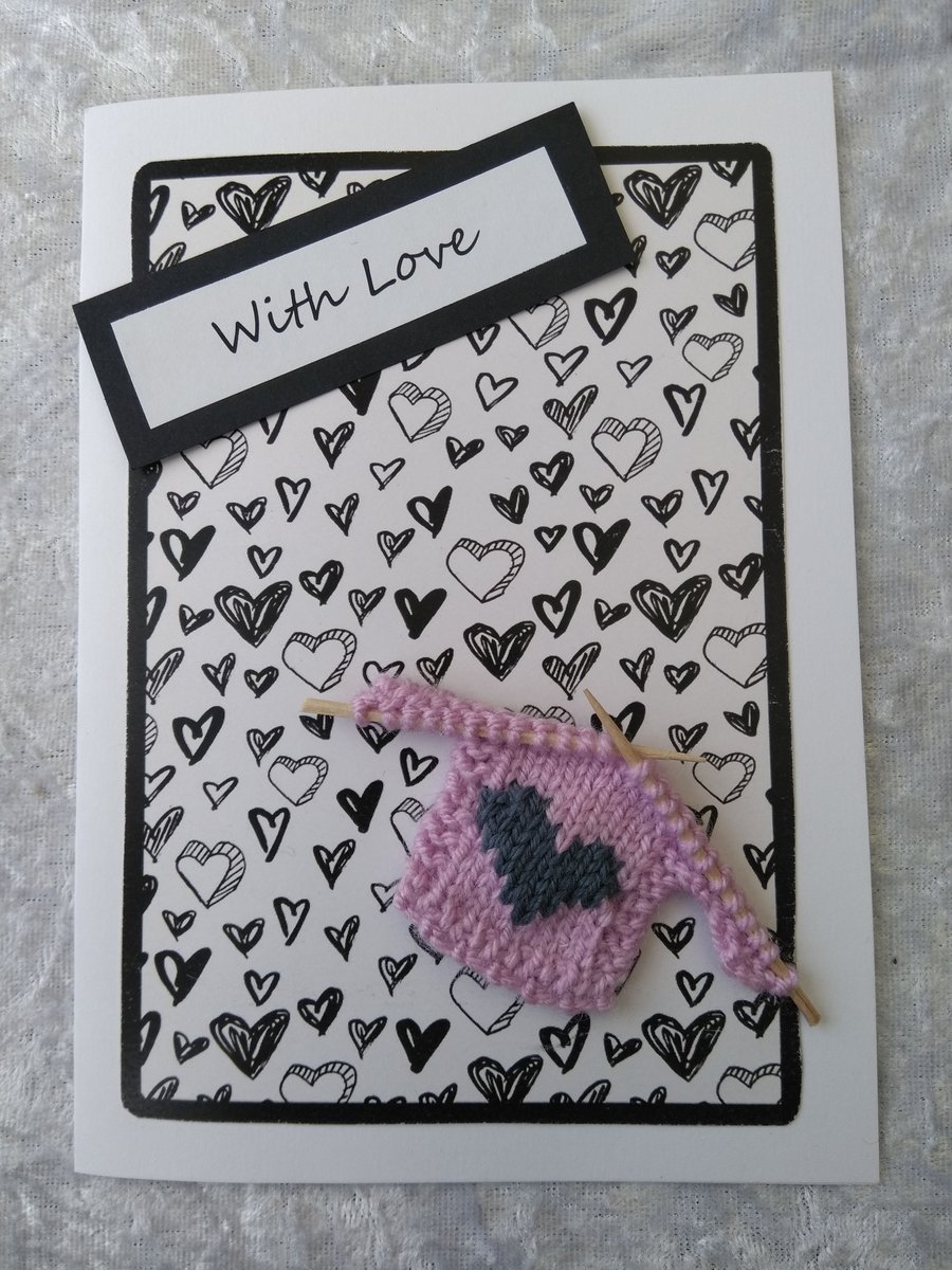 Handmade knitted heart jumper card - Free Postage