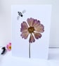 Handmade Real Pressed Flower Cosmos and Bee Greeting Card - Image 2