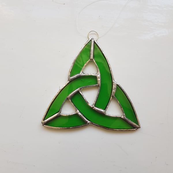 225 Stained Glass Small Bright Green Celtic Knot - handmade hanging decoration.