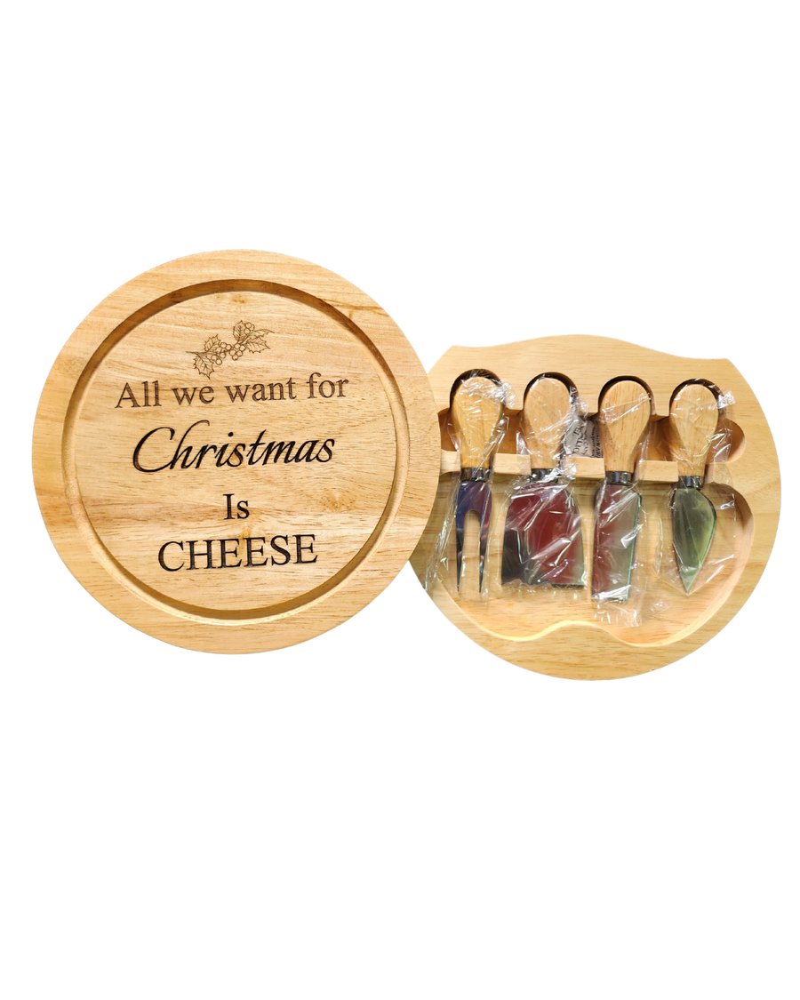 Festive Wooden Cheese Board with Concealed Knife Set